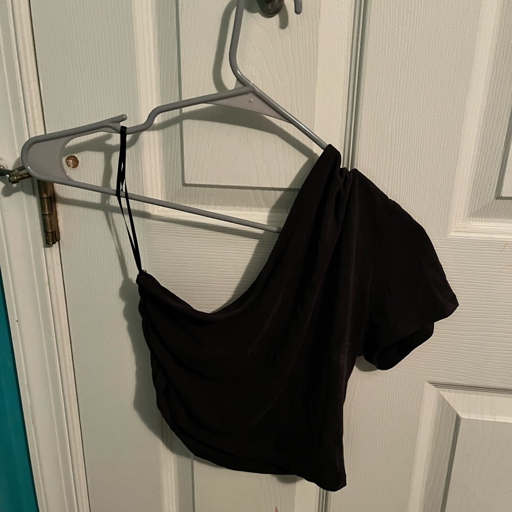 Urban Outfitters Charcoal Gray One Shoulder Crop Top